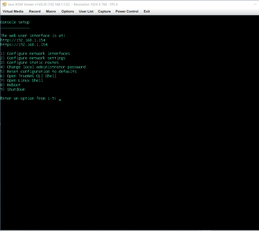 Console Setup Screen